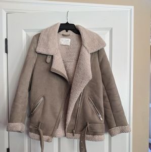 Zara Suede Aviator Jacket - Beige